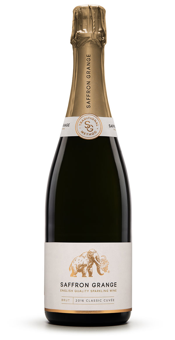 A bottle of Saffron Grange Classic Cuvee English sparkling wine