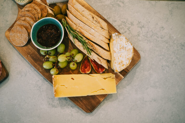 Cheese Board includes three carefully selected and matured British cheeses from Rennet & Rind, Cambridge